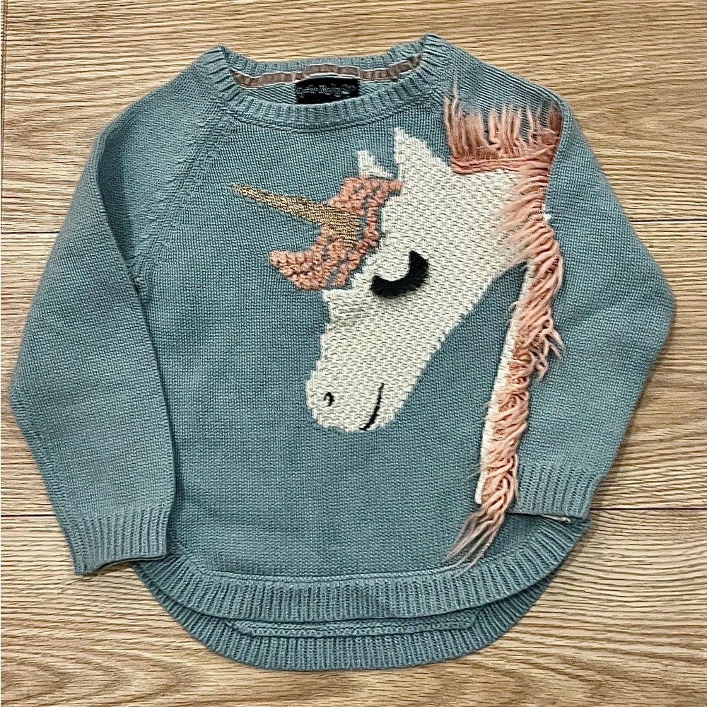 3D Unicorn Knit Sweater, girls 3t, blue